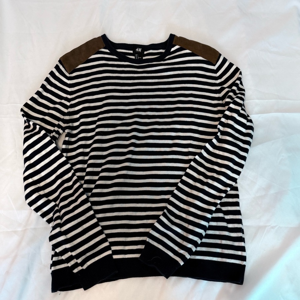 H&M Men’s Striped Sweater with Suede | Size L